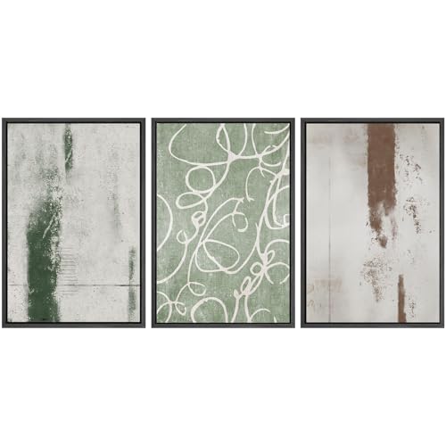 SIGNWIN Framed Canvas Print Wall Art Set Industrial Pastel Paint Strokes Abstract Geometric Illustrations Minimalism Modern Art Decorative Boho for Living Room, Bedroom, Office - 16"x24"x3 Black - color: A13-2211-win50, size: 16"x24"x3 Panels Black