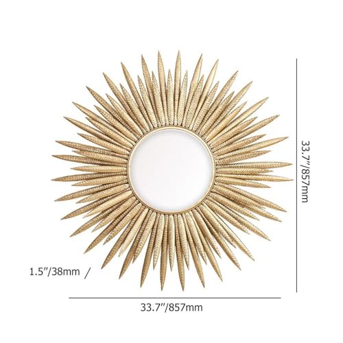 homary Sunburst Wall Mirror, 33.7" Gold Accent Mirror with Embossed Metal Frame for Living Room, Entryway, or Bedroom Decor (1, Style-A)