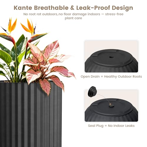 Kante Black Concrete Planter 21.7" Tall All-Weather Round Large Pot - color: Black, size: 14"Dia x 21.7"H