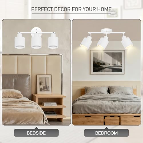 3-Light Led Track Lighting,White Ceiling Lighting Fixtures,Wall Sconces Ceiling Spotlight with Foldable Light Arms for Kitchen, Closet, Bedroom,GU10 Socket, Bulbs Not Included - color: 3 light White