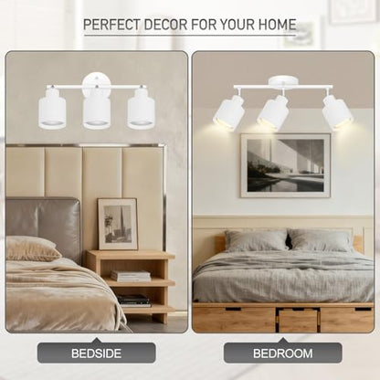 3-Light Led Track Lighting,White Ceiling Lighting Fixtures,Wall Sconces Ceiling Spotlight with Foldable Light Arms for Kitchen, Closet, Bedroom,GU10 Socket, Bulbs Not Included - color: 3 light White