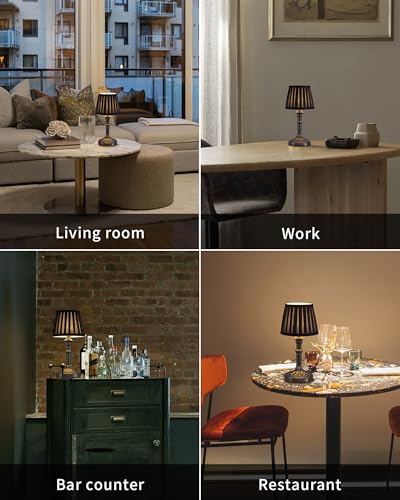 KDG Mottled Silver Cordless Table Lamps Set of 2, Black Fabric Shade Light - color: Mottled Silver + Black Lampshde (2 Pack)