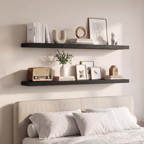 Vivelove Black Floating Shelves for Wall 40 Inch 8 Deep, Set of 2 - color: Black, size: 40"Wx8"Dx1.4"H