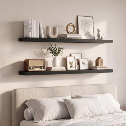 Vivelove Black Floating Shelves for Wall 40 Inch 8 Deep, Set of 2 - color: Black, size: 40"Wx8"Dx1.4"H