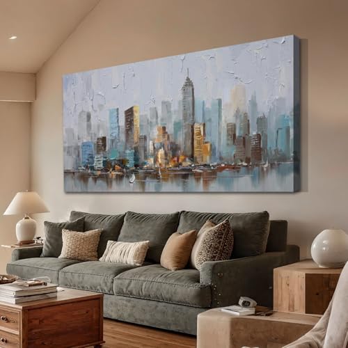 Enartly Nyc Skyline Cityscape Canvas Wall Art for Living Room 58"x29" - color: Grey Skyline, size: 58"L x 29"W
