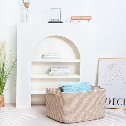 MINTWOOD Design 22in Extra Large Blanket Basket Holder Living Room, Rectangle Rope Woven Storage Basket with Handles for Laundry, Pool Towels, and Shoes, Dog Toy Organizer Bin Box, Oatmeal Brown - color: Oatmeal Brown