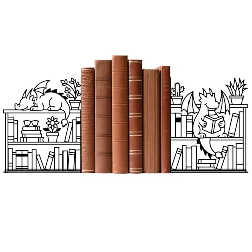 Metal Bookends Dragon Book Ends for Shelves - color: Black - 1 Pair Dragon & Bookshelf