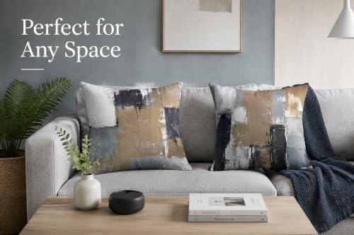 Brown Grey Abstract Throw Pillow Covers 16x16 Set of 4 - color: Earth Tone Brown and Blue Grey, size: 16" x 16" (Pack of 4)
