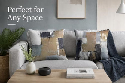 Brown Grey Abstract Throw Pillow Covers 16x16 Set of 4 - color: Earth Tone Brown and Blue Grey, size: 16" x 16" (Pack of 4)