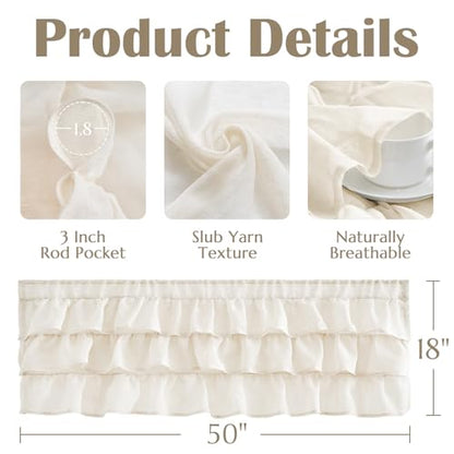 jinchan Ruffled Valance Curtain Shabbychic Farmhouse 18 Inch 1 Panel Beige - color: *Breeze Beige