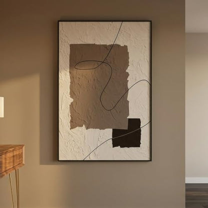 QKF Earth Geometric 3D Texture Black Aluminum Frame Canvas Wall Art - color: Taupe Beige Art