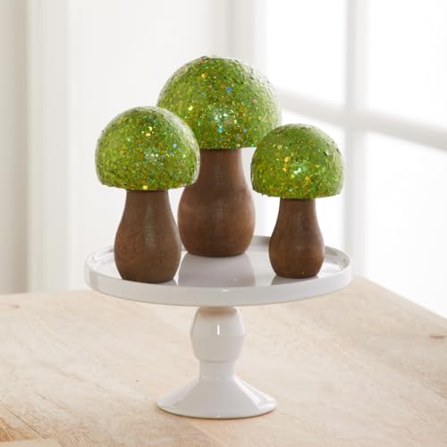 Your Heart's Content Green Glitter Mushrooms, Set of 3 (Green) - color: Green Glitz 3