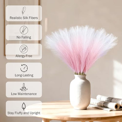 TORONTOKYO 50Pcs 21.6'' Pink Pampas Grass, Faux Pampas Grass Vase Filler - color: Pink, size: 21.6inch-50Pcs