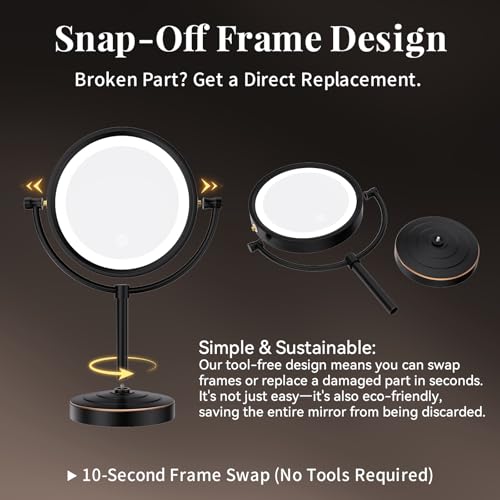 GURUN 8.5" LED Tabletop Makeup Mirror Dimmable Double Sided Bronze 10x - color: Bronze 10x