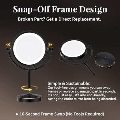 GURUN 8.5" LED Tabletop Makeup Mirror Dimmable Double Sided Bronze 10x - color: Bronze 10x