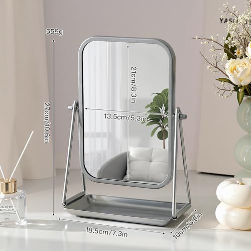 Small Desk Mirror with Storage Tray Tabletop Vanity Mirror Silver - color: Rectangular-silver