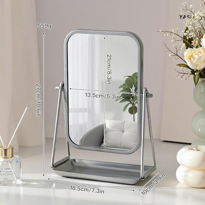 Small Desk Mirror with Storage Tray Tabletop Vanity Mirror Silver - color: Rectangular-silver
