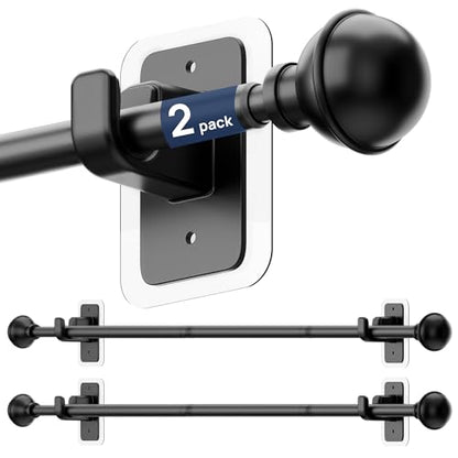 ENJOYBASICS 2 Pack 28-48" No Drill Curtain Rods, Renter Friendly, Black - color: Black, size: 27-52''