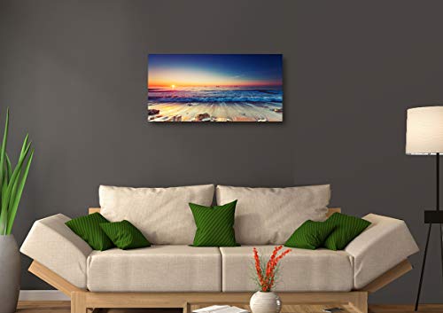 Beach Wall Art Sea Ocean Landscape Picture Print Canvas Wall Art Modern Giclee Artwork Home Decor Stretched and Framed Ready to Hang,2cm Thick Frame, Waterproof Artwork - color: Blue beach, size: 40"L x 20"W