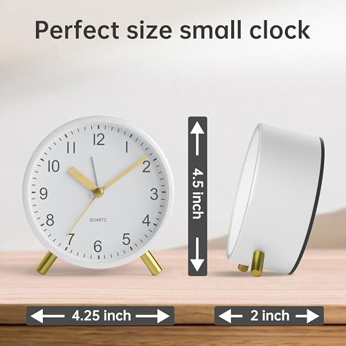 JALL Analog Alarm Clock, 4 inch Super Silent Non Ticking Small Clock with Night Light, Battery Operated, Simple Design, Easy Setting for Office, Bedroom, Bedside, Desk, Teens, Elders, Adult, White - color: White