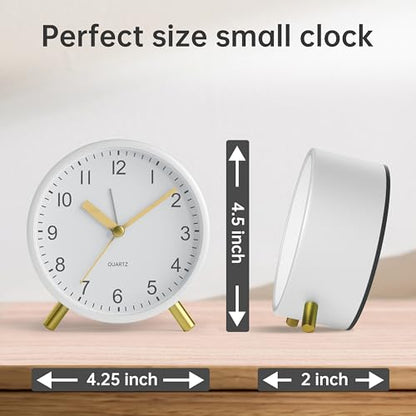 JALL Analog Alarm Clock, 4 inch Super Silent Non Ticking Small Clock with Night Light, Battery Operated, Simple Design, Easy Setting for Office, Bedroom, Bedside, Desk, Teens, Elders, Adult, White - color: White