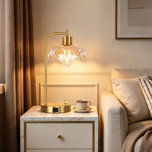 Glass Table Lamps Set of 2, Champagne Dimmable Bedside Lamps for Bedroom - color: Gold&‎Champagne-2