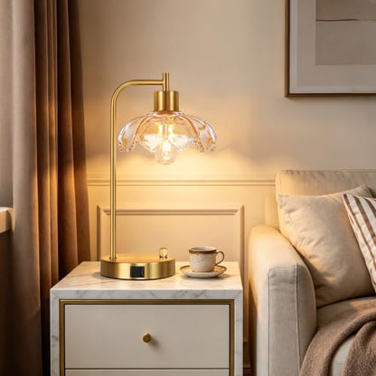 Glass Table Lamps Set of 2, Champagne Dimmable Bedside Lamps for Bedroom - color: Gold&‎Champagne-2