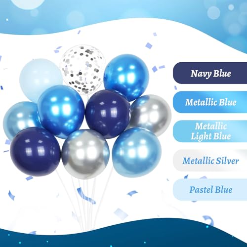 60pcs Blue and Silver Balloons 12inch with Navy Blue Confetti Balloons - color: Metallic Blue Silver