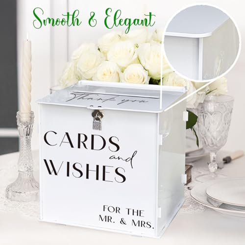 White Acrylic Card Box with Slot & Lock, Elegant Wedding Card Boxes for Reception, Large Money Envelope Gift Card Box for Party Wedding Birthday Engagement Anniversary Stylish Table Decor - style: White