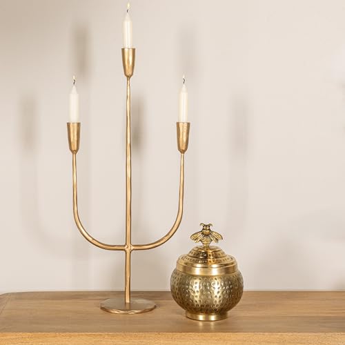 Creative Co-Op Round Hammered Metal Container with Bee Finial, Brass Finish - size: 6 inches (Diameter) x 7 inches (Height), style: Bee