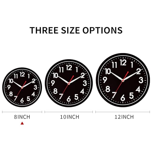 AKCISOT 8 Inch Wall Clock, Silent Battery Operated Analog Clock, Black - color: J_black-black, size: 8 Inch