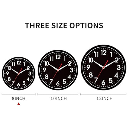 AKCISOT 8 Inch Wall Clock, Silent Battery Operated Analog Clock, Black - color: J_black-black, size: 8 Inch