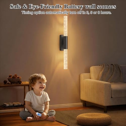 camuucci Battery Operated Wall Sconces Set of 2, Rechargeable Wall Lights - color: Black, size: 25.6 Inches