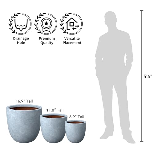 Kante 3-Pack 18" 14" 10" W Round Blue Gray Concrete Planters - color: Slate Gray, size: 18/14/10-Inch Dia