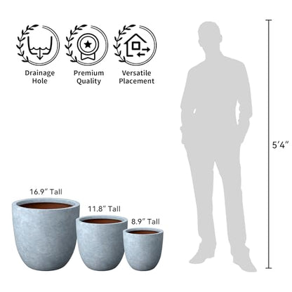 Kante 3-Pack 18" 14" 10" W Round Blue Gray Concrete Planters - color: Slate Gray, size: 18/14/10-Inch Dia