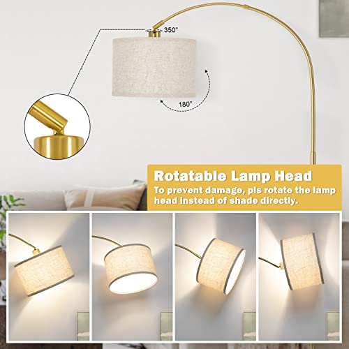 Gold Arc Floor Lamp with Dimmer, Dimmable Floor Lamp with Adjustable Head - color: Gold