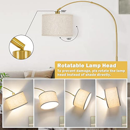 Gold Arc Floor Lamp with Dimmer, Dimmable Floor Lamp with Adjustable Head - color: Gold