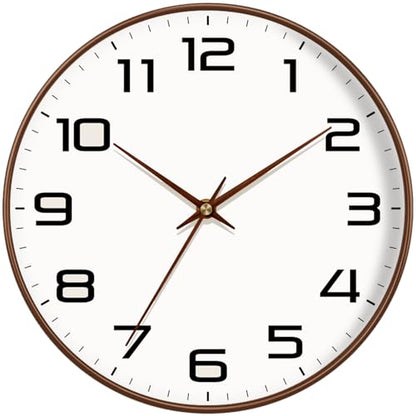 Woodgrain Wall Clock–Silent Non-Ticking Wall Clocks Battery Operated 8 Inch, Large Easy-to-Read Numbers Modern Modern Analog Clock for Bedroom Living Room Kitchen Office Gym (Brown) - color: Mocha Brown, size: 8 Inch
