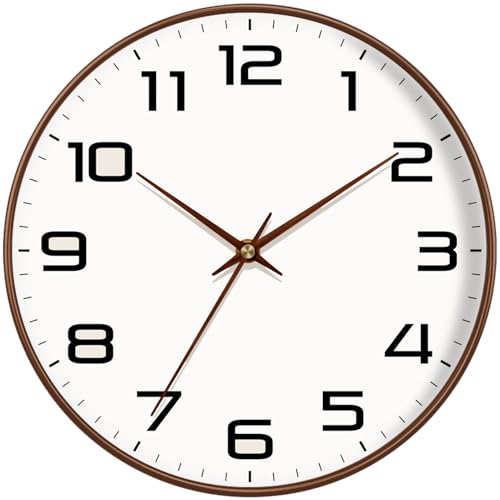 Woodgrain Wall Clock, Silent Non-Ticking Battery Operated Clock 10 Inch, Large Easy-to-Read Number Digital Wall Clocks, Modern Analog Clocks for Living Room Bedroom Kitchen Office Gym, Brown - color: Mocha Brown, size: 10 Inch