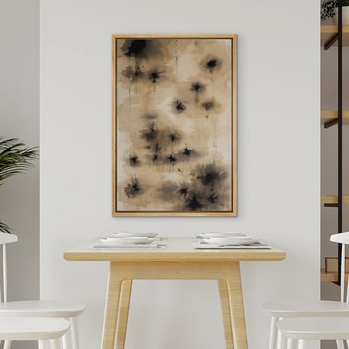 wall26 Framed Canvas Print Wall Art Neutral Ink Blot Abstract Fine Art Decorative Farmhouse/Country Relax/Calm/Cozy Multicolor Zen for Bedroom - 24"x36" Natural - color: A37-2508-rya08, size: 36"L x 24"W