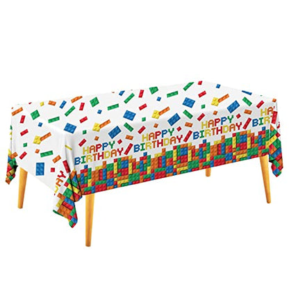 Gatherfun Building Block Party Disposable Tablecloth, Plastic Table Cover for Building Block Themed Party, Kids Birthday, 3 PCS, 54”x108” - style: Building Block