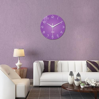 XNM Glass Round Purple Wall Clock for Women 14 Inch - color: Purple, size: 14 Inch