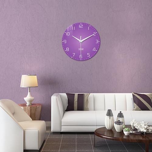 XNM Glass Round Purple Wall Clock for Women 14 Inch - color: Purple, size: 14 Inch