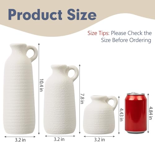 White Ceramic Vase Set of 3 with Handle, Waterproof Vases for Pampas Grass - color: 3pcs- White With Handle
