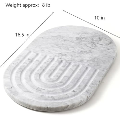 16.5-inch × 9.8-inch Double-Sided White Marble Oval Cutting Board
