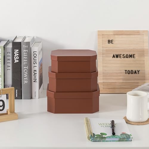 Soul & Lane - Faux Leather Decorative Storage Boxes, Set of 3, Light Brown - color: Light Brown