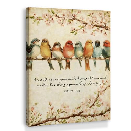 XINCEYWJ Christian Bird Wall Art Decor, Bible Verse Scripture Canvas Art Prints Framed, Floral Bird Religious Pictures Wall Decorations for Home Bedroom Living Room Church, 11x14 Inches - color: christian bird-3