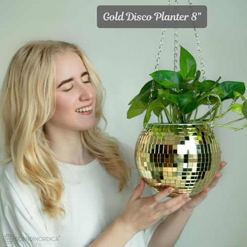 SCANDINORDICA Disco Ball Planter, Value Package, 8-inch Gold - size: 8" Gold