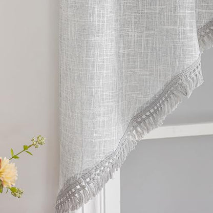 Beda Home Tassel Linen Textured Swag Curtain Valance, Grey, 36 x 45 in - color: Grey, size: 36"W x 45"L (Pack of 2)