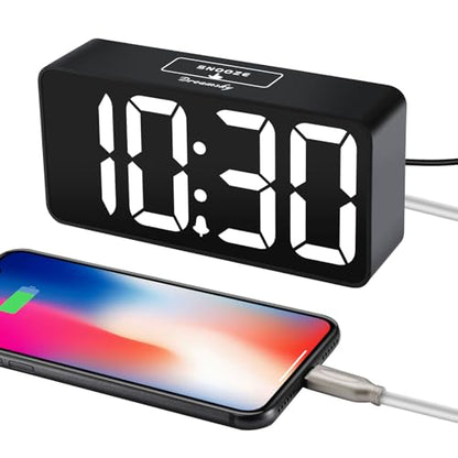 DreamSky Small Digital Alarm Clock for Bedroom, Large Big Numbers Display - color: Black Case White Digits
